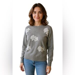 Say What? Gray Sweater with White Floral Design